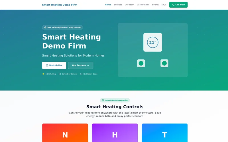 Preview of Smart Heating theme homepage